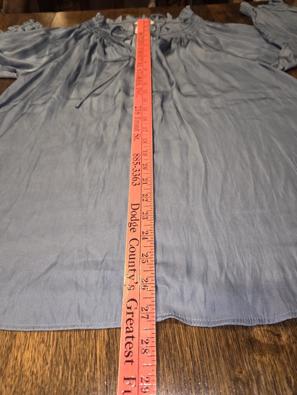 Carmen Marc Valvo Slate-Blue V-Neck Peasant Blouse with Ties - Picture 6 of 7